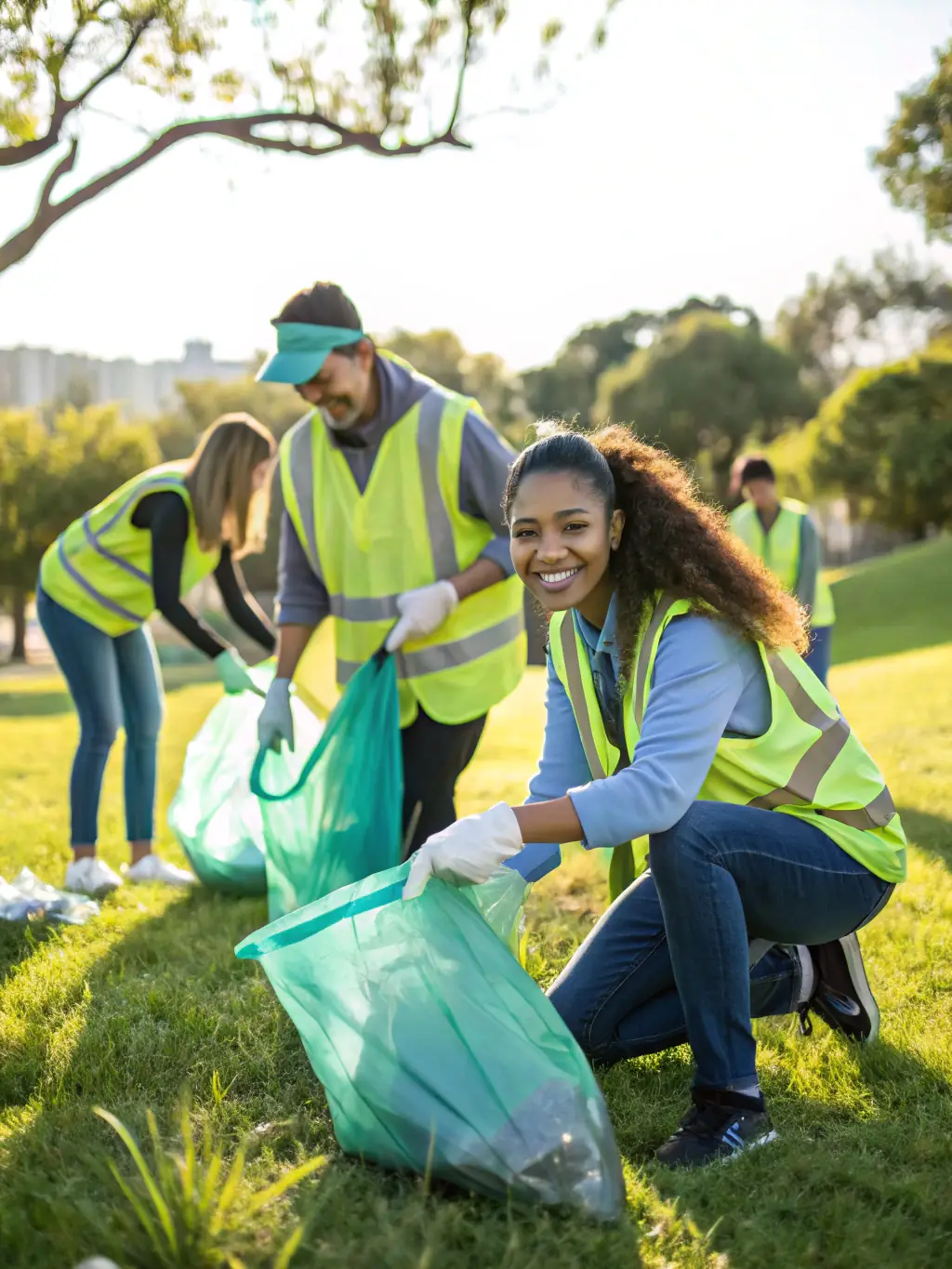 A photo of FOOTBALL CLUB DE L'ARTENSE members cleaning up a local park, demonstrating the club's commitment to environmental responsibility and community service.