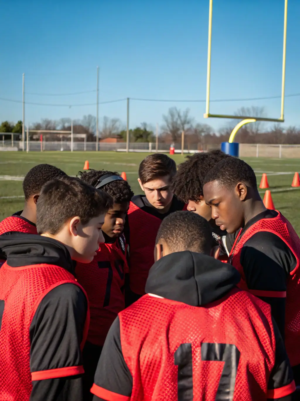 Teenagers participating in an advanced football training session at FOOTBALL CLUB DE L'ARTENSE, emphasizing strategic gameplay and physical conditioning.
