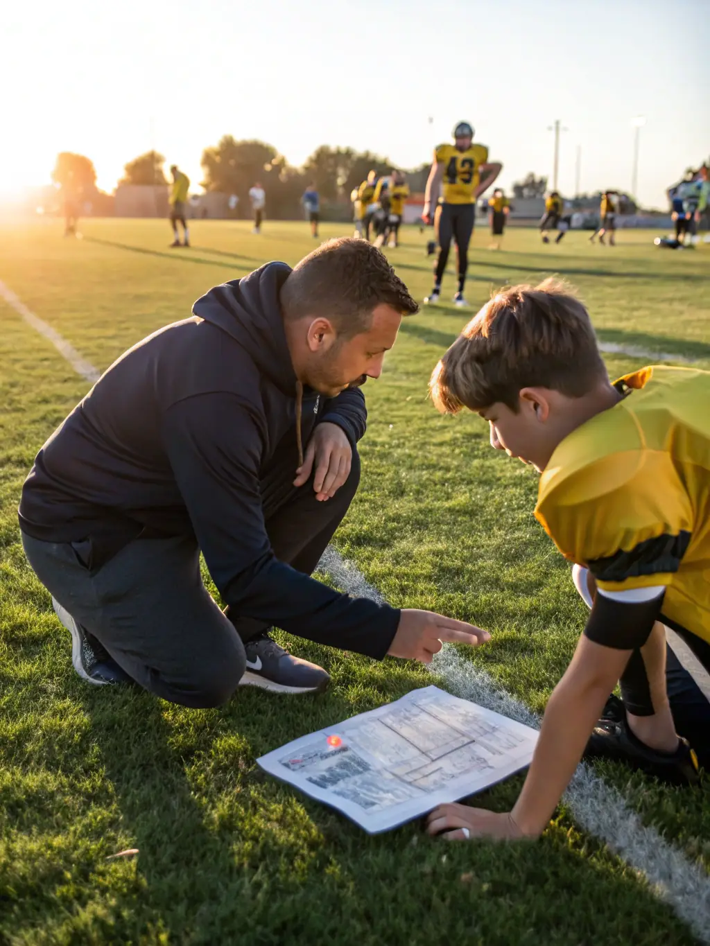 A coach providing personalized training to a young player at FOOTBALL CLUB DE L'ARTENSE, focusing on individual skill improvement and tactical understanding.